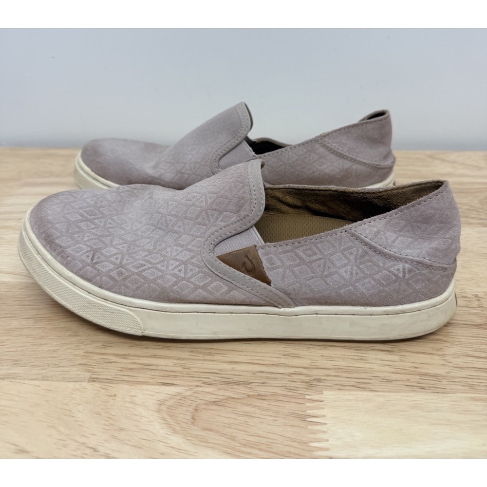 Olukai Pehuea‎ Suede Geometric Diamond Print Macadamia Pink Slip on Size 7 #63